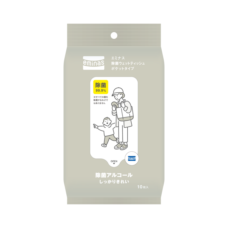 eminas除菌ウェットティッシュ ポケットタイプ アルコール 10枚 80個