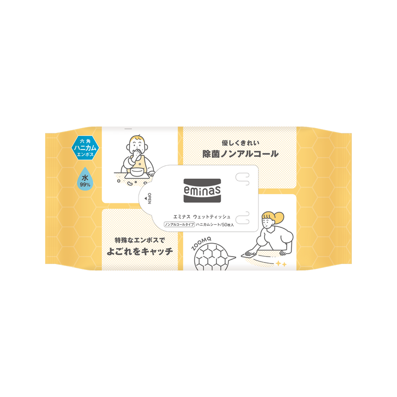 Eminas wet tissue non -alcoholic honeycomb sheet 50 pieces 56