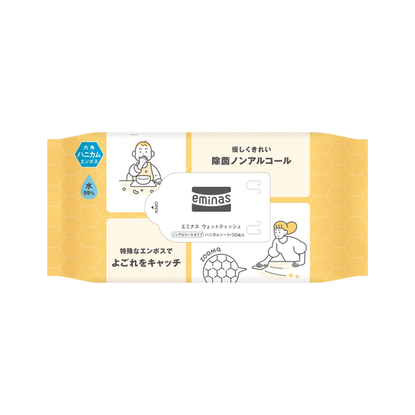 Eminas wet tissue non -alcoholic honeycomb sheet 50 sheets