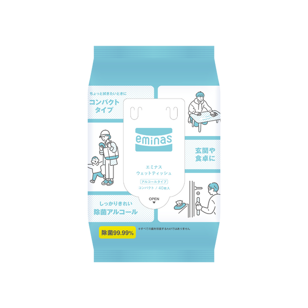 eminas wet tissue compact alcohol 40 sheets
