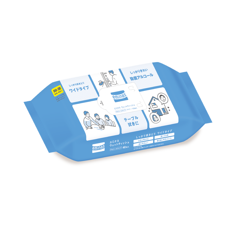 eminas wet tissue wide alcohol 40 sheets